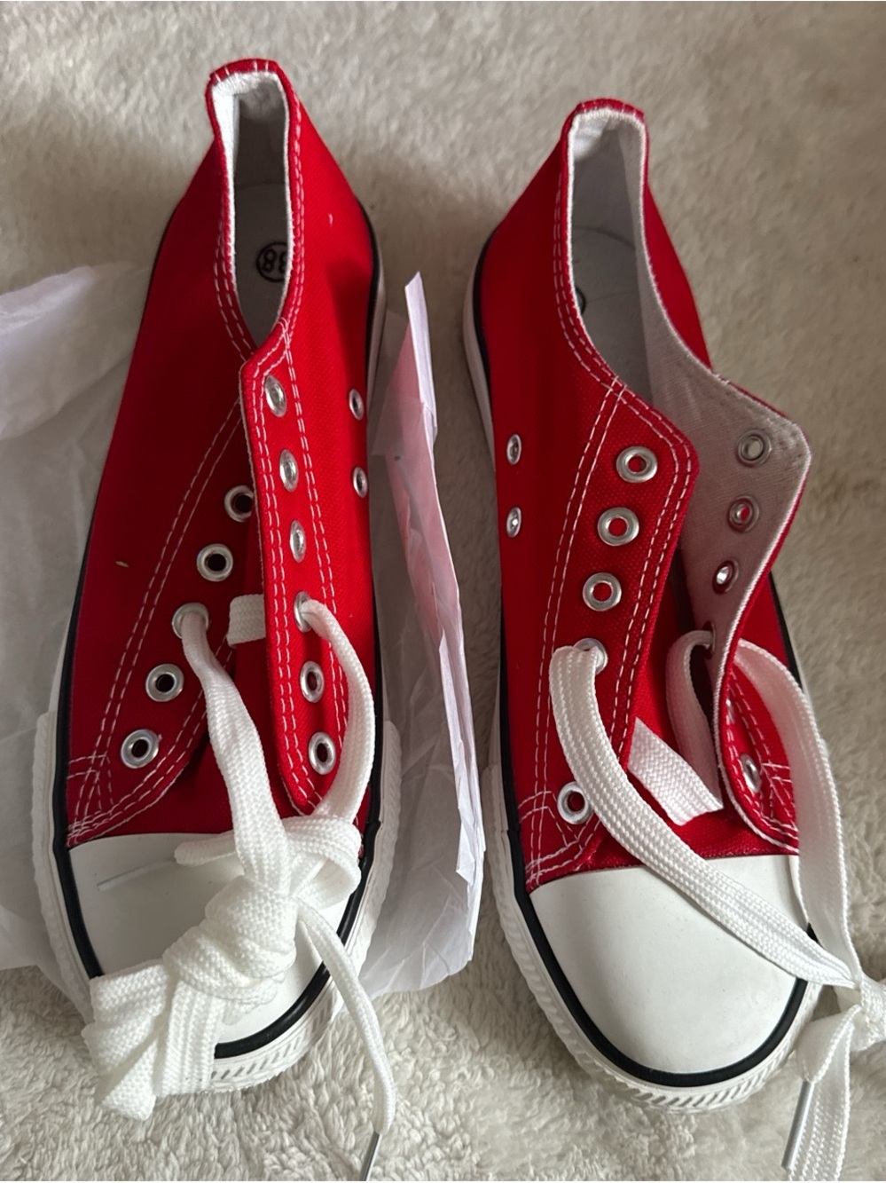Women’s Red Canvas Low-Top Lace-Up Sneakers